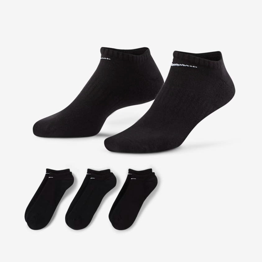 Nike Unisex Everyday Cotton Cushioned No Show Socks 3-Pack - Black