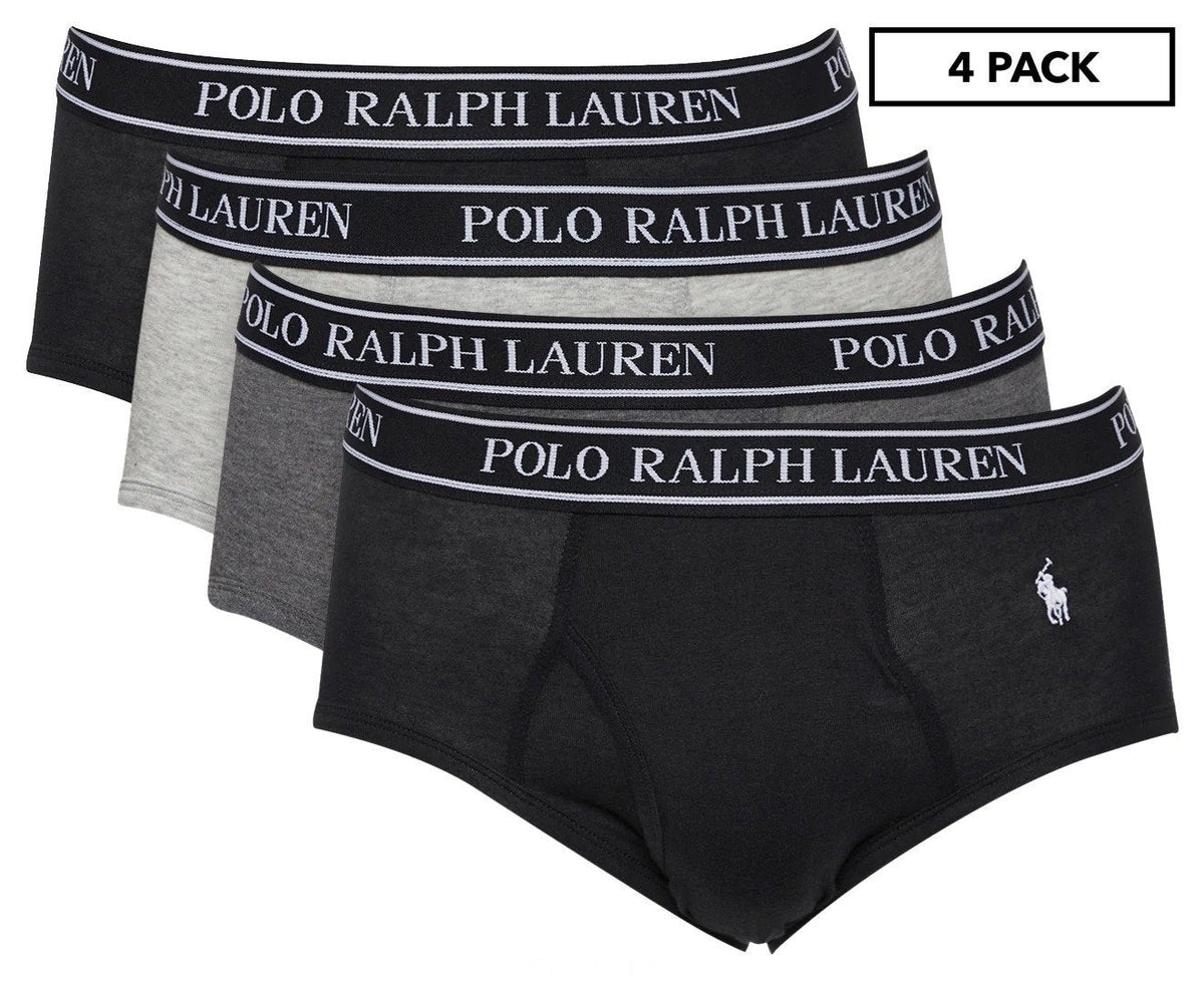 Polo Ralph Lauren Men's Stretch Classic Fit Low-Rise Briefs 4-Pack - Black/Grey