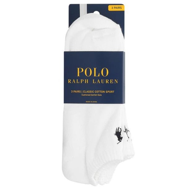 Polo Ralph Lauren Men's Size 10-13 Cotton Sport Low Cut Socks 3-Pack - White