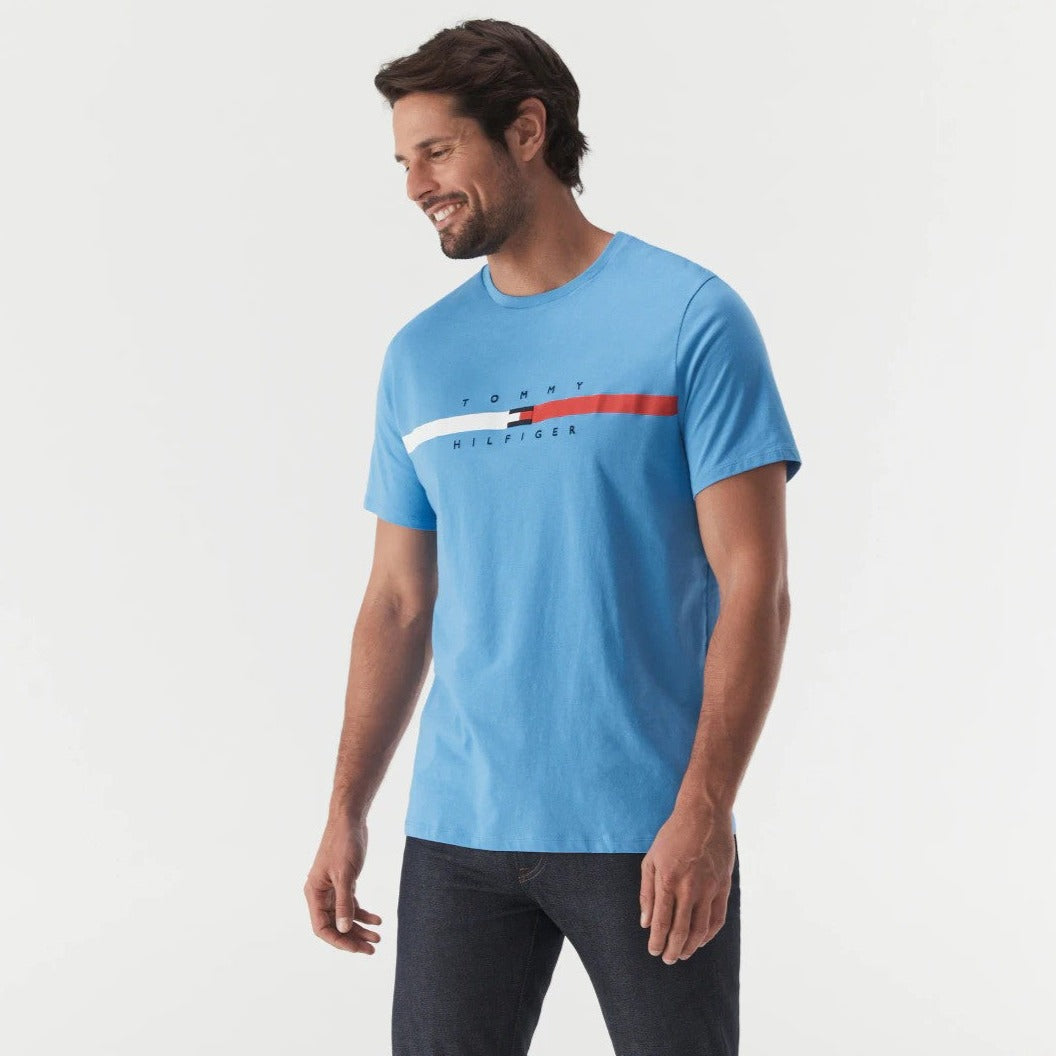Tommy Hilfiger Men's Flag Stripe Tee / T-Shirt / Tshirt - Copenhagen Blue