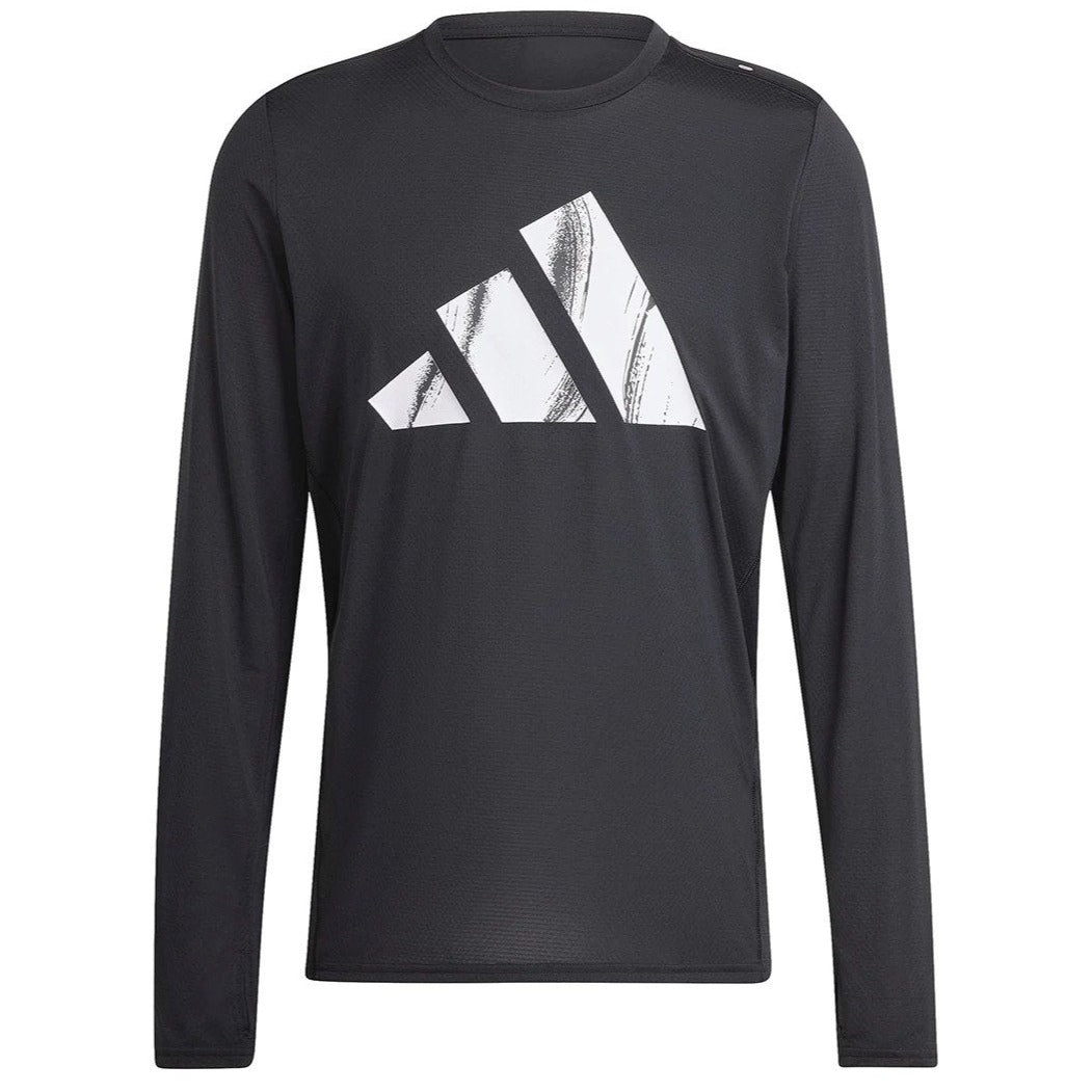 Adidas Men's Run It Badge Of Sport Long Sleeve Tee / T-Shirt / Tshirt - Black