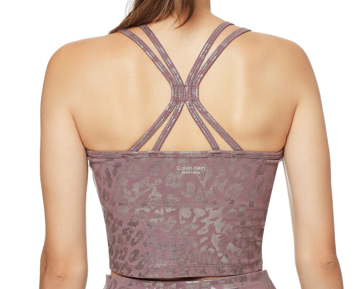 Calvin Klein Performance Women's Foil Print Strappy Back Sports Bra - Animal Blur Java