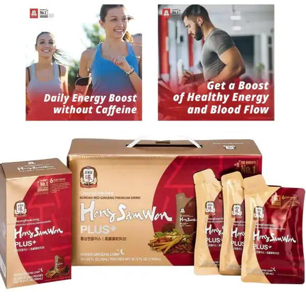 Hong Sam Korean Tea Healthy Energy Drink 30 Pouch 50ml Red Ginseng Herbal Plus