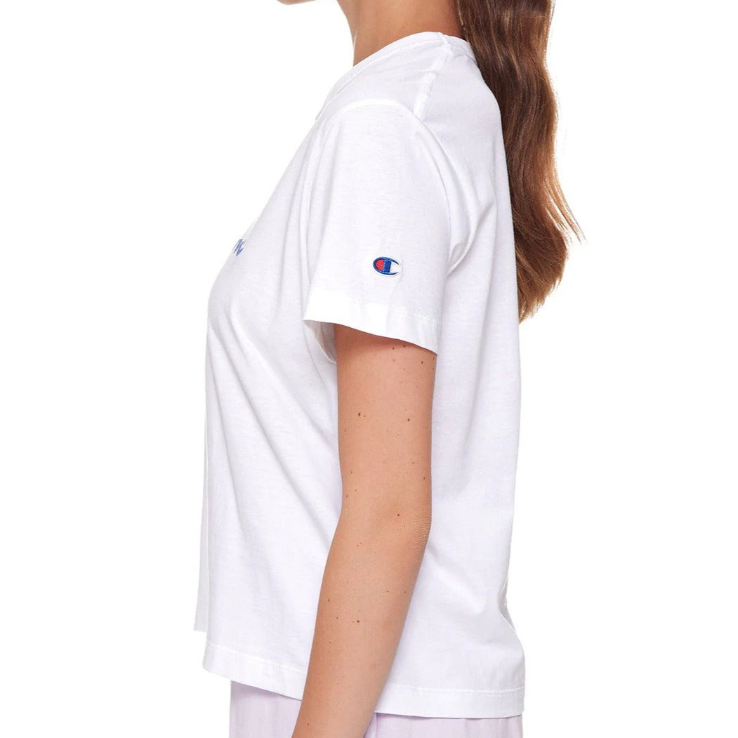 Champion Women's Script Logo Cropped Tee / T-Shirt / Tshirt - White