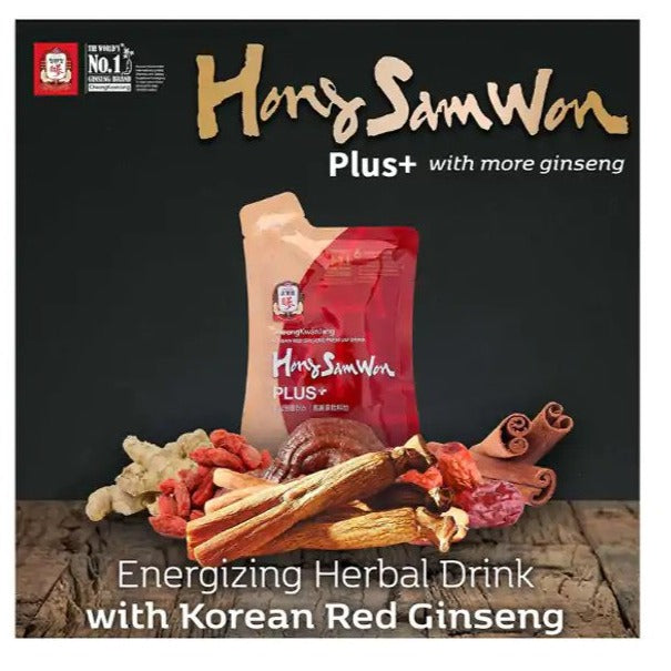 Hong Sam Korean Tea Healthy Energy Drink 30 Pouch 50ml Red Ginseng Herbal Plus