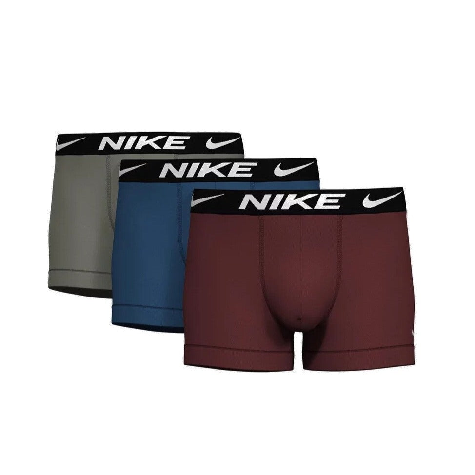 Nike Mens 3-Pack Essential Microfiber Trunks - Dark Stucco, Court Blue & Dark Red