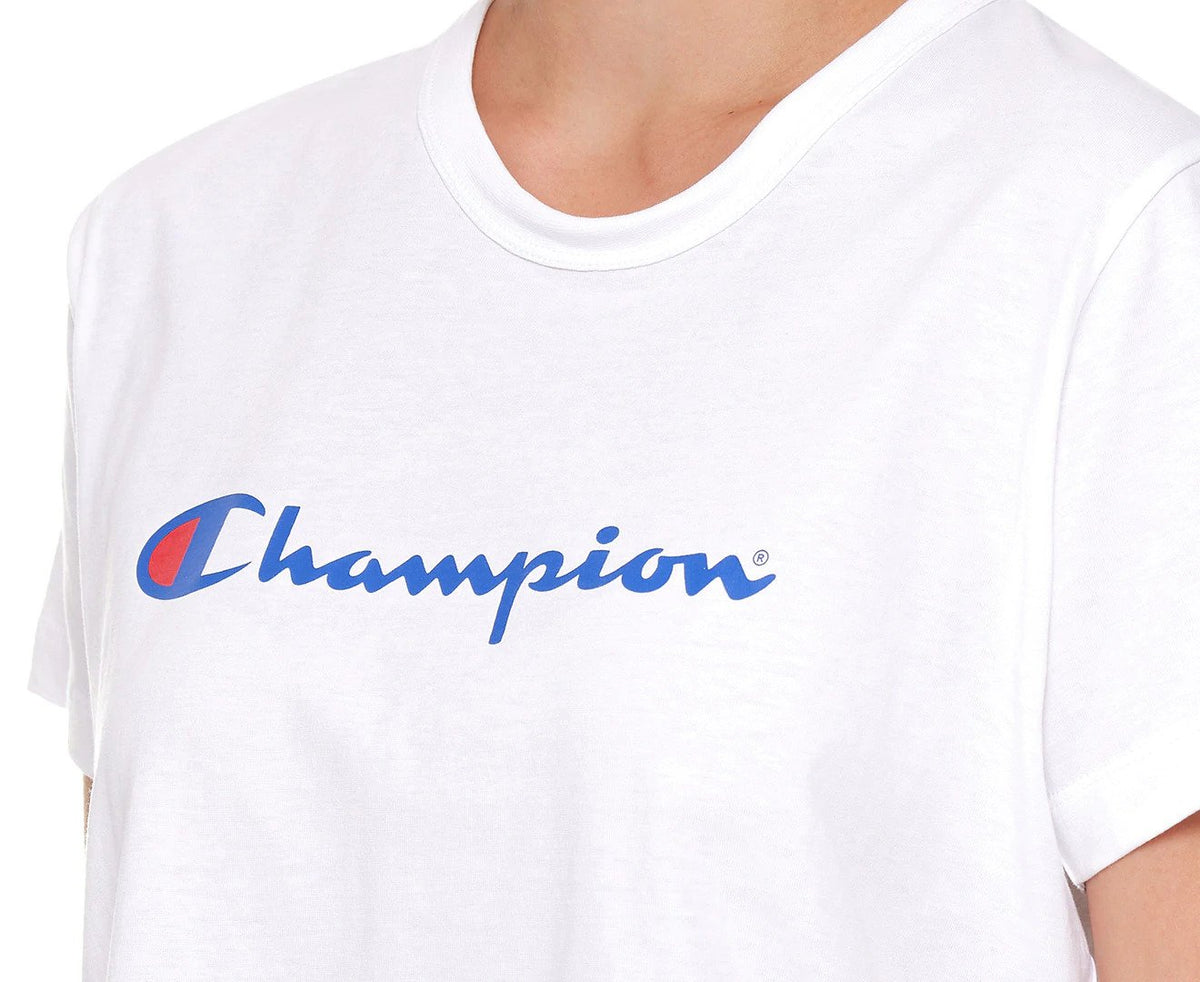Champion Women's Script Logo Cropped Tee / T-Shirt / Tshirt - White