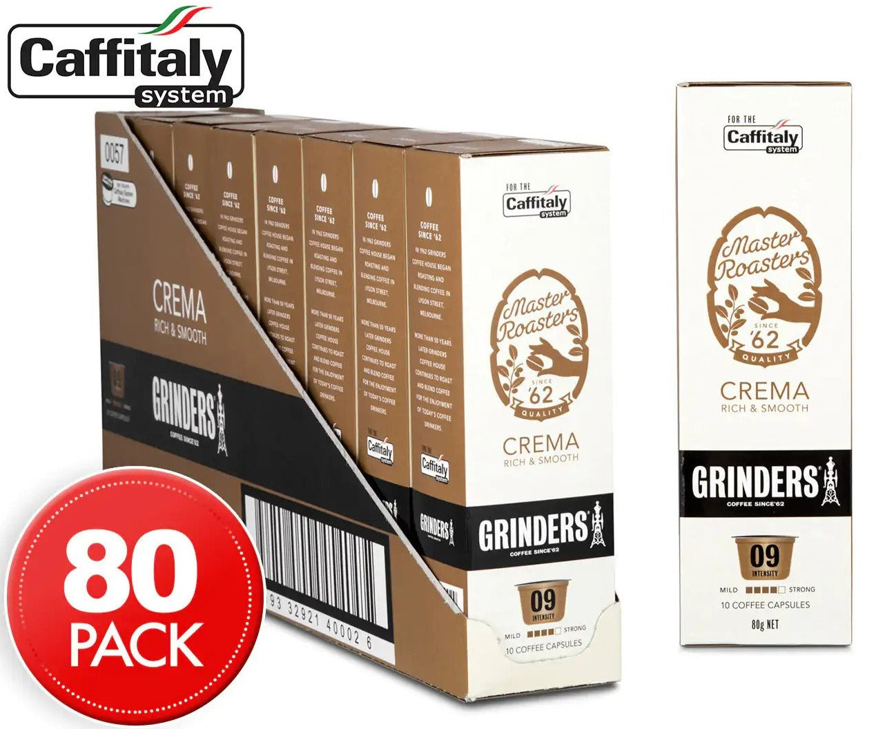 8 x Grinders Crema Caffitaly Coffee Capsules 10pk