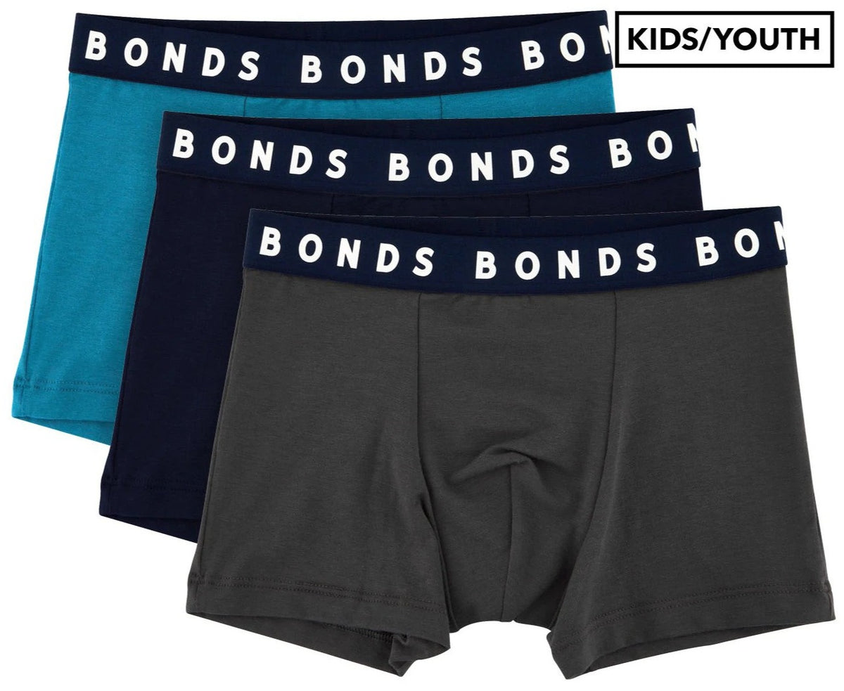 Bonds Boys' Hipster Trunks 3-Pack - Sky Blue/Navy Blue/Grey