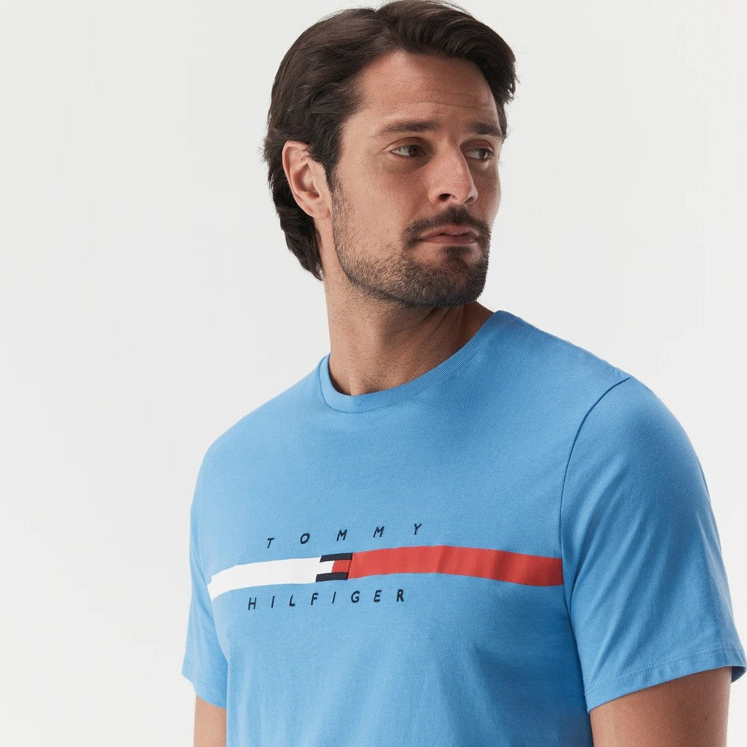 Tommy Hilfiger Men's Flag Stripe Tee / T-Shirt / Tshirt - Copenhagen Blue