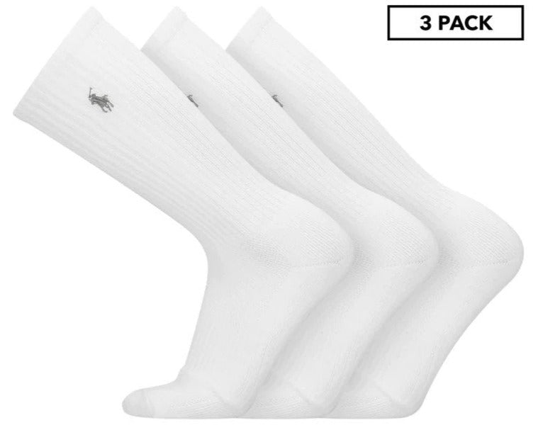 Polo Ralph Lauren Men's Size 10-13 Technical Sport Crew Socks 3-Pack - White