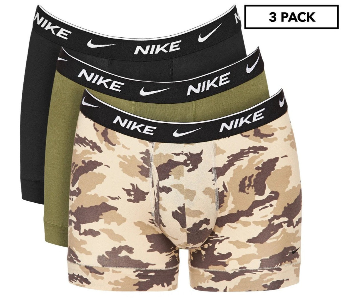 Nike Men's Dri-FIT Essential Cotton Stretch Trunks 3-Pack - Camo/Black/Khaki