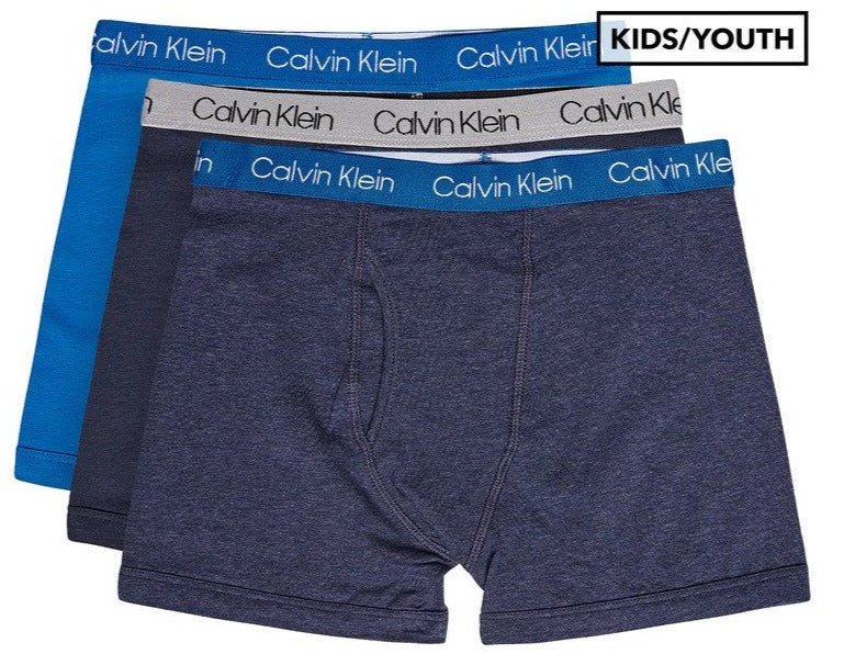 Calvin Klein Boys' Cotton Stretch Boxer Briefs 3-Pack - Blue Heather/Black Iris/Blue