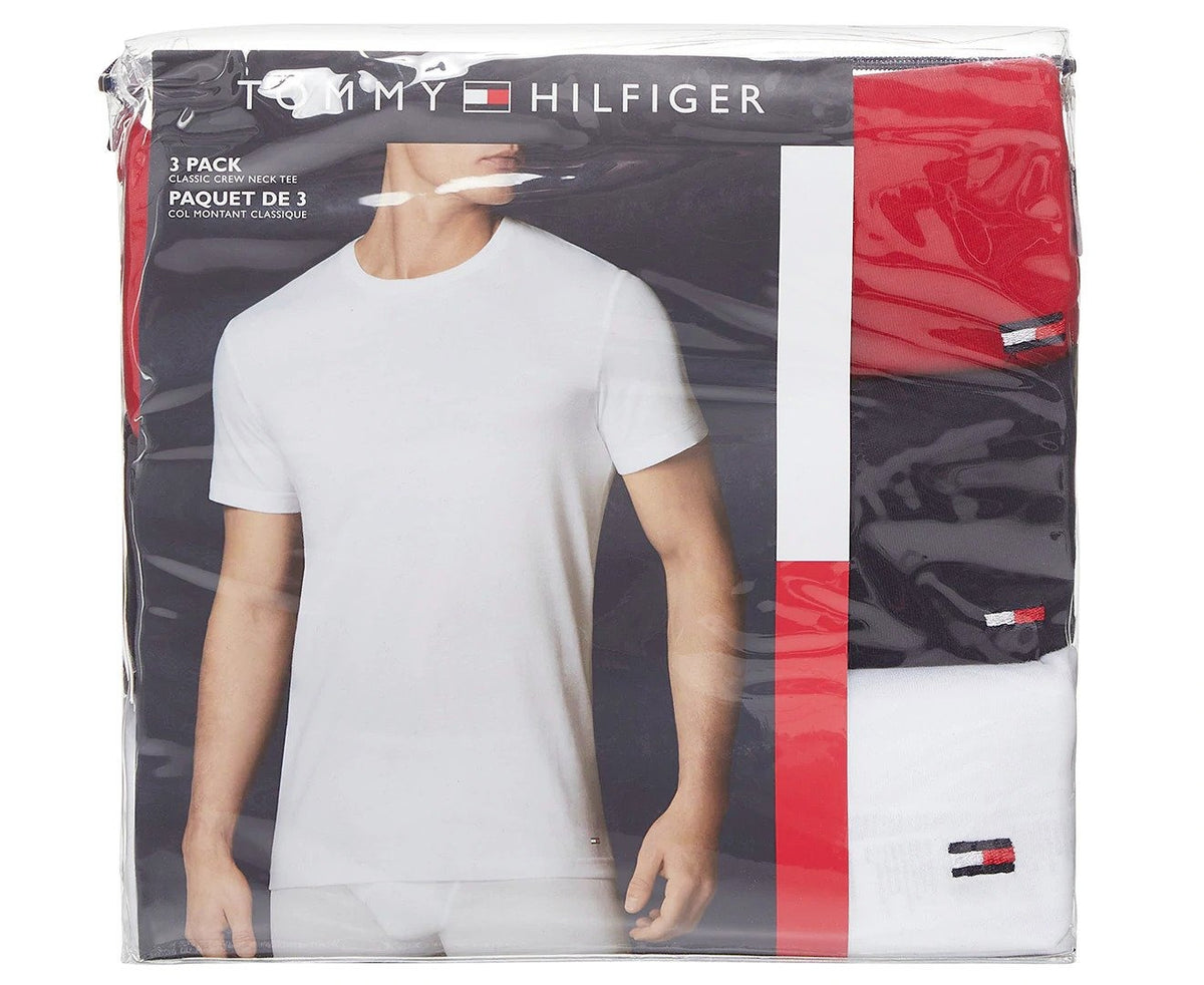 Tommy Hilfiger Men's Classic Crew Neck Tee / T-Shirt / Tshirt 3-Pack - Mahogany/White/Black