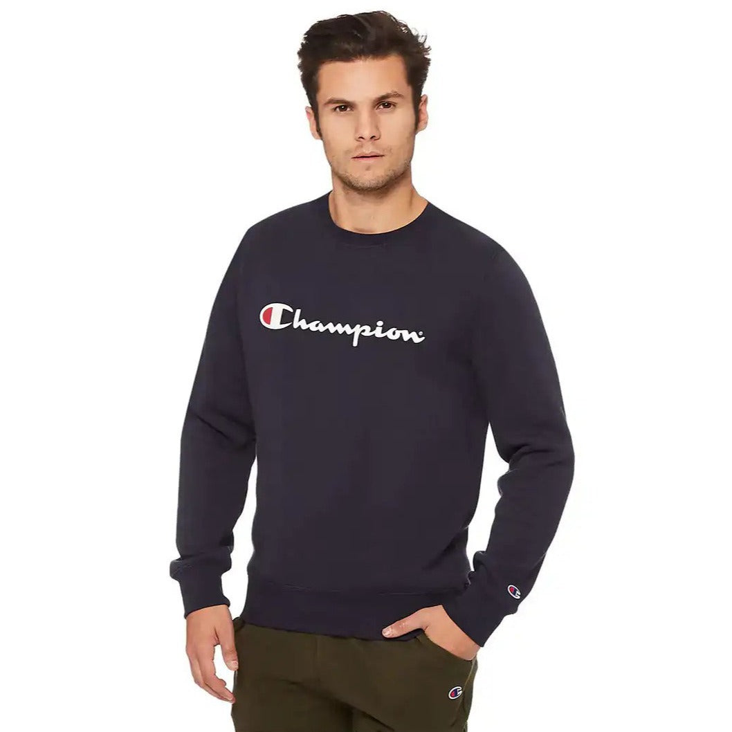 Champion Men's Script Crew Sweatshirt - Navy