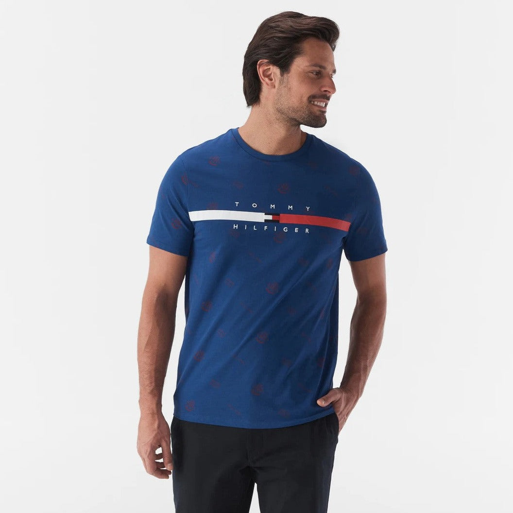 Tommy Hilfiger Men's Fashion Flag Stripe Tee / T-Shirt / Tshirt - Midnight Blue