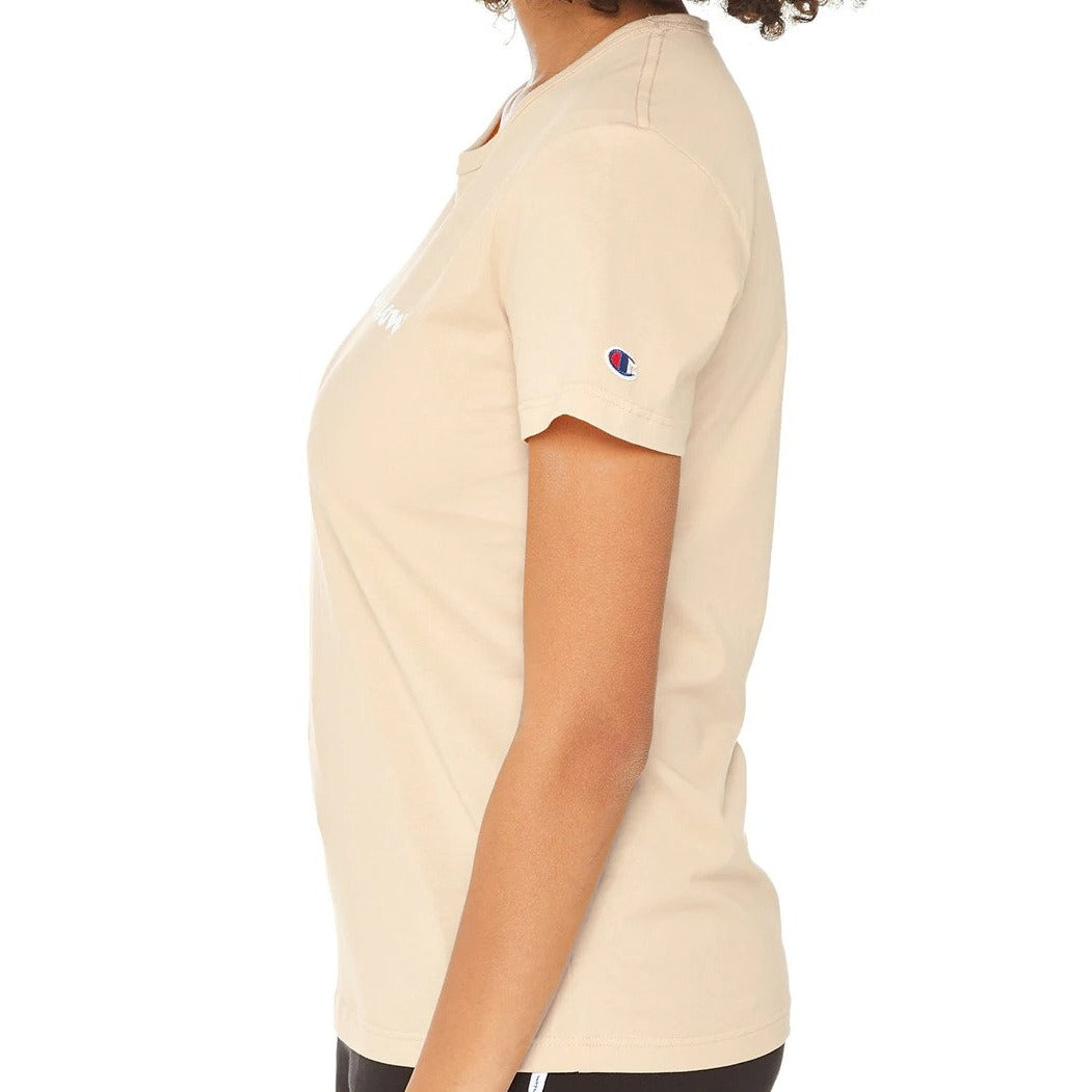 Champion Women's Short Sleeve Script Tee / T-Shirt / Tshirt - Still Beige
