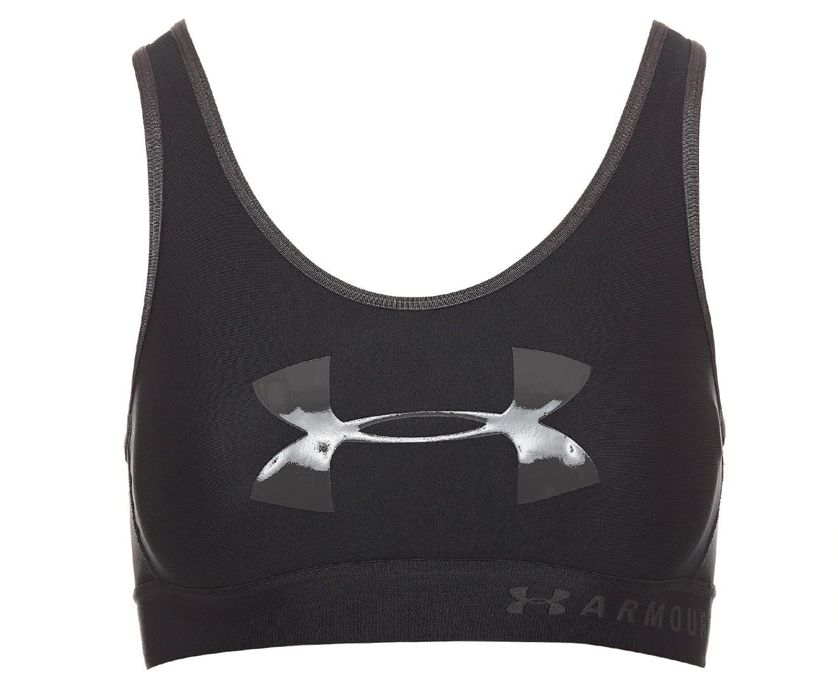 Under Armour Women's Armour Mid Keyhole Graphic Sports Bra - Black/Jet Grey