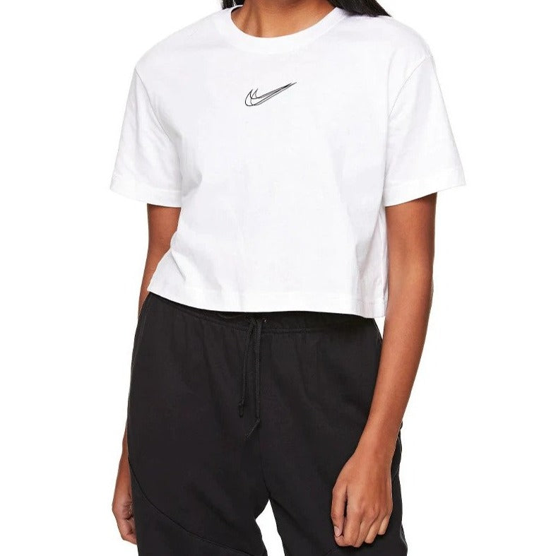 Nike Sportswear Women's Cropped Dance Tee / T-Shirt / Tshirt - White/Black