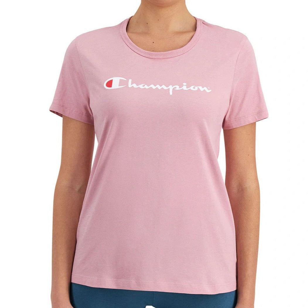Champion Women's Script Logo Short Sleeve Tee / T-Shirt / Tshirt - Peculiar Pink
