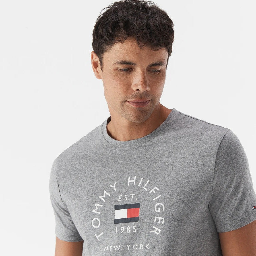 Tommy Hilfiger Men's Flag Arch Tee / T-Shirt / Tshirt - Grey Heather