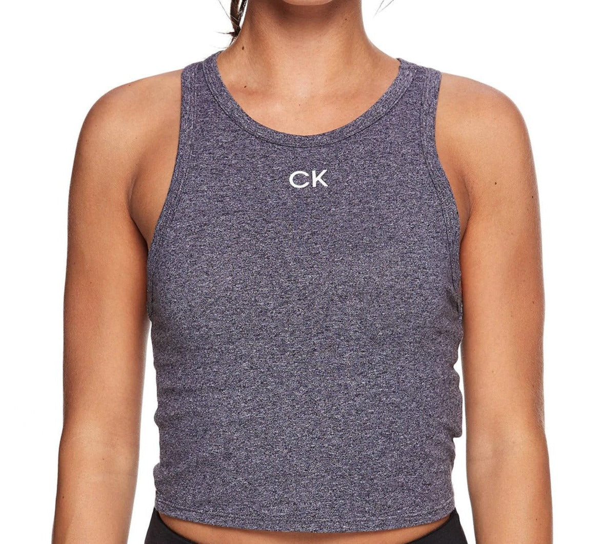 Calvin Klein Performance Women's Logo Fitted Racerback Crop Top - Black Heather