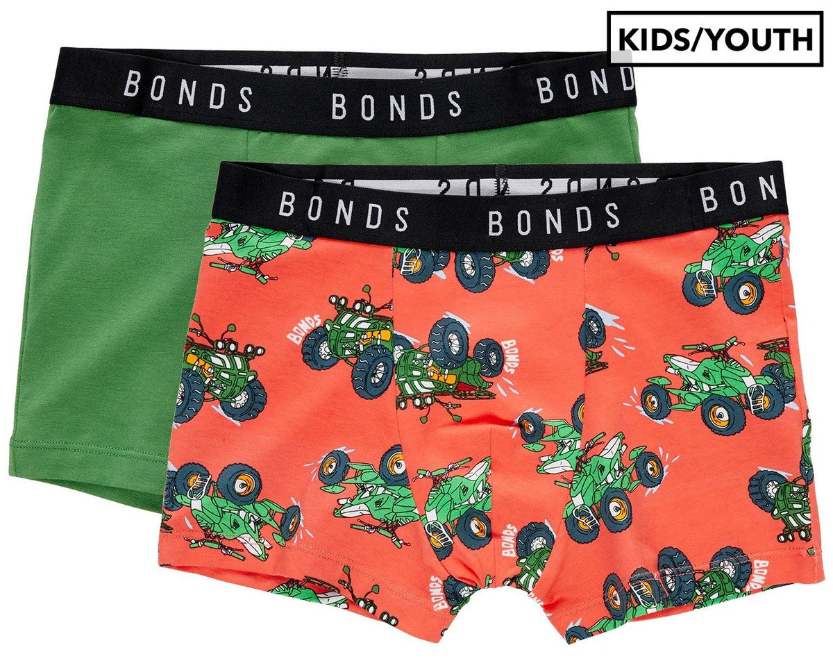 Bonds Boys' Hipster Trunks 2-Pack - Green/Orange Multi