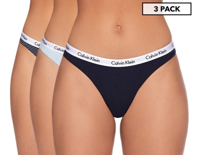 Calvin Klein Women's Carousel Thongs / Strings 3-Pack - Shoreline/Palest Blue/Stripe