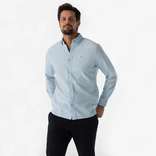 Tommy Hilfiger Men's Pigment Dyed Linen Regular Fit Shirt - Breezy Blue
