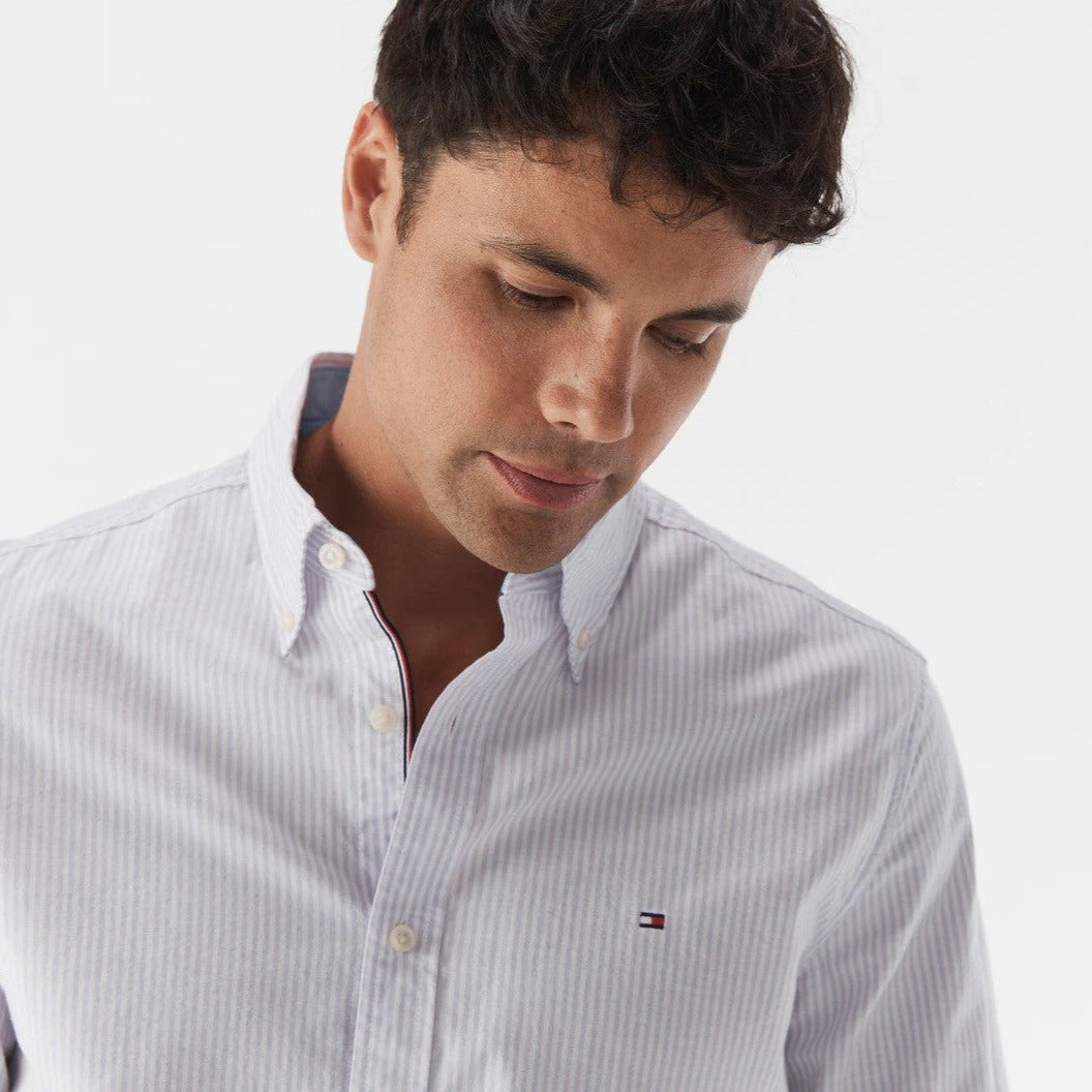 Tommy Hilfiger Men's Oxford Stripe Stretch Long Sleeve Shirt - Bloomng Lilac