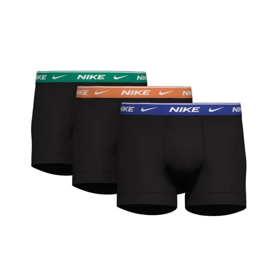 Nike Mens 3-Pack Everyday Cotton Stretch Trunks - Black, Hyper Royal, Bright Mandarin