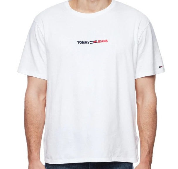 Tommy Hilfiger Men's Linear Logo Tee / T-Shirt / Tshirt - Bright White