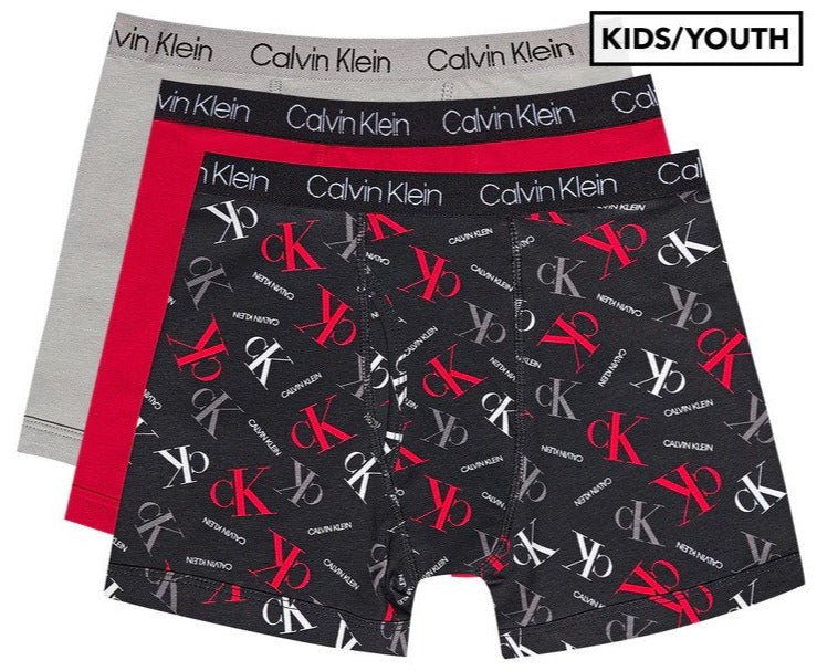 Calvin Klein Boys' Cotton Stretch Boxer Briefs 3-Pack - Black/Grey/Red