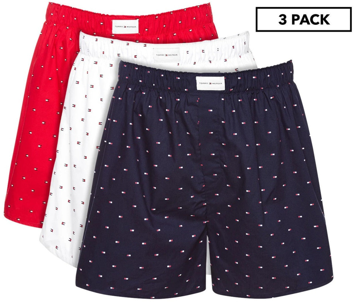 Tommy Hilfiger Men's Cotton Classics Woven Boxers 3-Pack - Navy/Red/White
