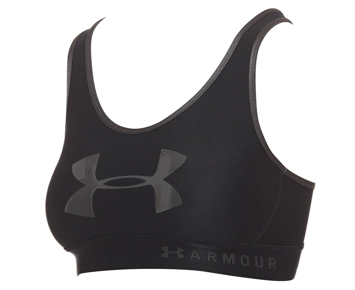 Under Armour Women's Armour Mid Keyhole Graphic Sports Bra - Black/Jet Grey