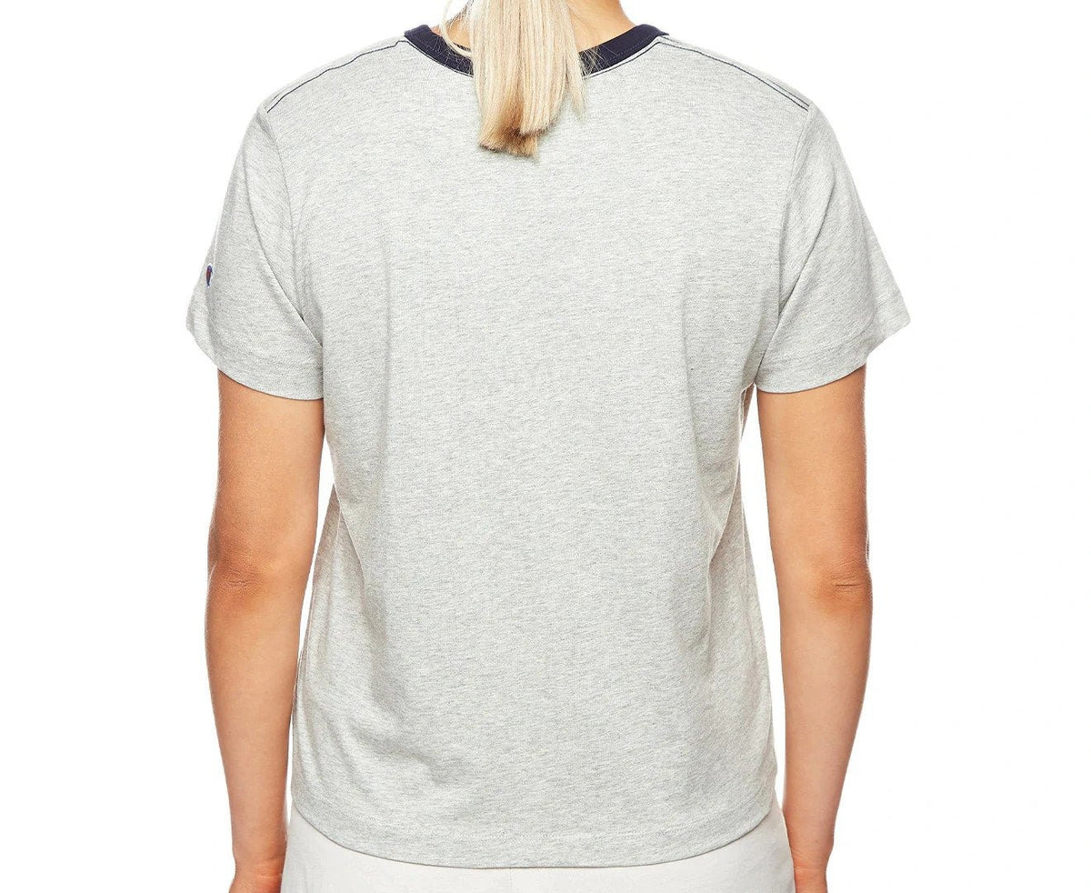 Champion Women's Script Panel Ringer Tee / T-Shirt / Tshirt - Oxford Heather