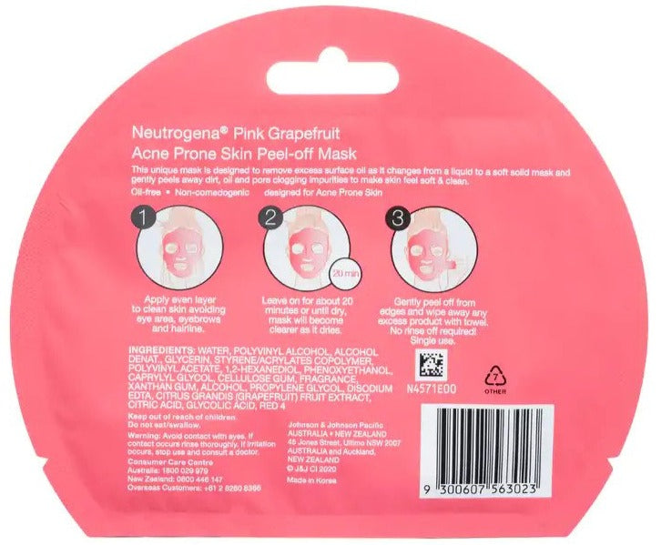 Neutrogena Acne Prone Skin Peel-Off Sheet Mask Pink Grapefruit 10g