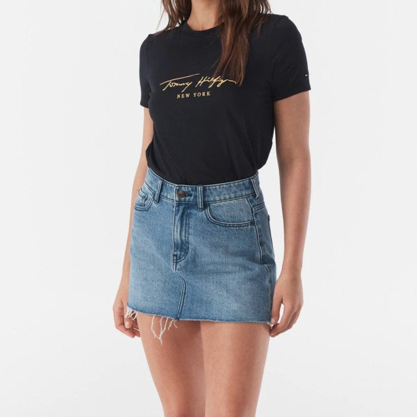 Tommy Hilfiger Women's Lurex Embroidered Crewneck Tee / T-Shirt / Tshirt - Desert Sky