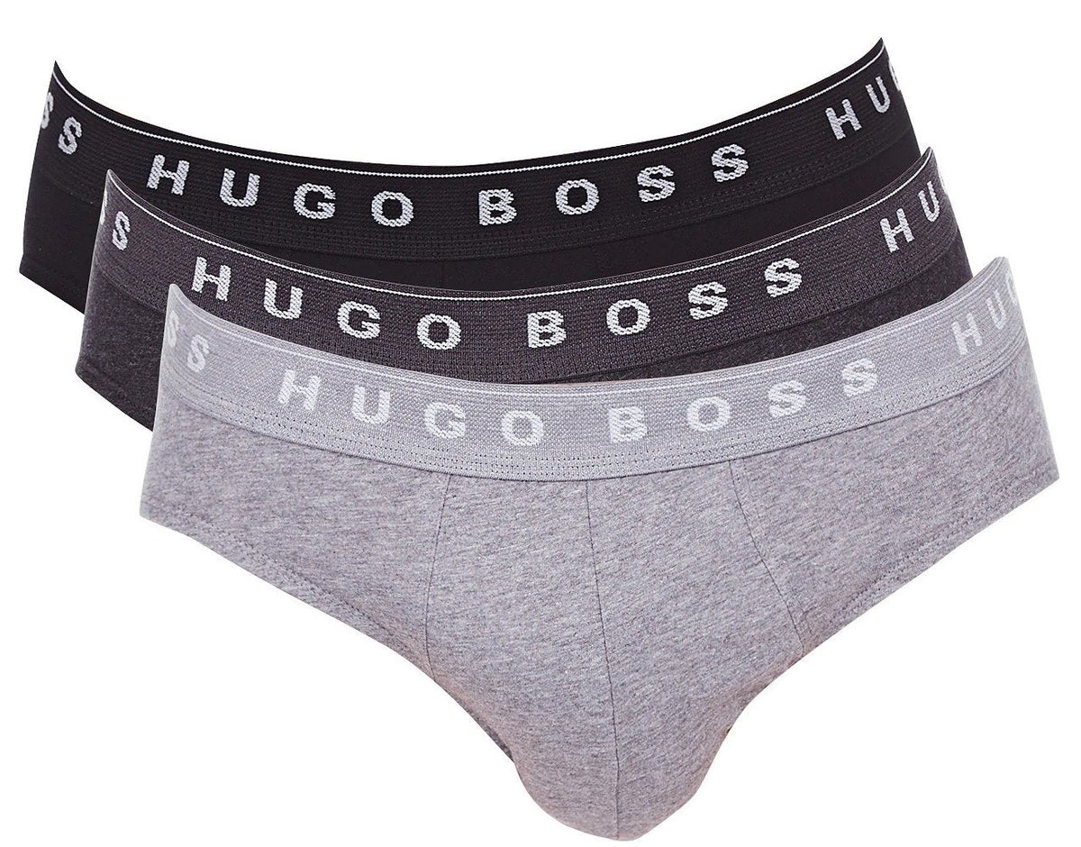 Hugo Boss Men's Pure Cotton Mini-Slip Hip Brief 3-Pack - Grey/Charcoal/Black