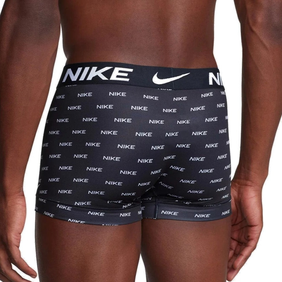 Nike Mens Essential Microfibre Trunks 3-Pack - Nike Logo Print, Cool Grey & Black