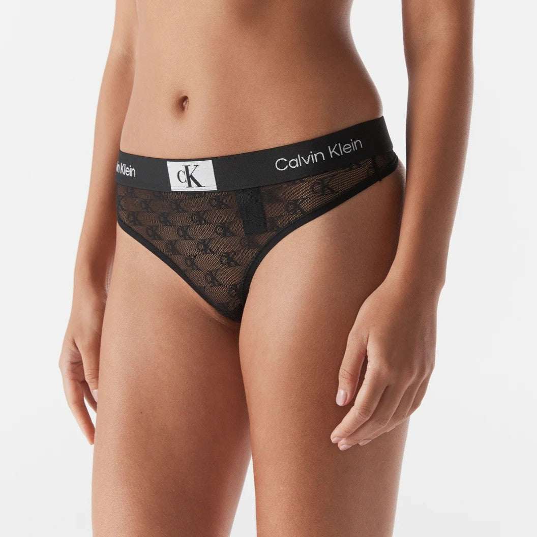 Calvin Klein Women's 1996 Logo Lace Modern Thong / String - Black
