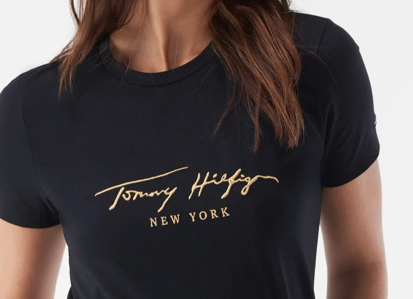 Tommy Hilfiger Women's Lurex Embroidered Crewneck Tee / T-Shirt / Tshirt - Desert Sky