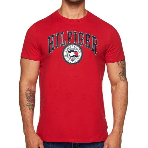 Tommy Hilfiger Men's Varsity Flag Tee / T-Shirt / Tshirt - Apple Red