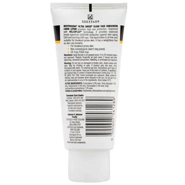 Neutrogena Ultra Sheer Clear Face Lotion Sunscreen SPF30 88mL