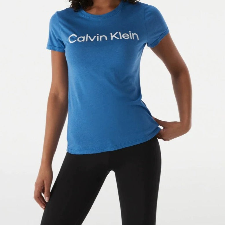 Calvin Klein Performance Women's Logo Short Sleeve Crewneck Tee / T-Shirt / Tshirt - Blue Wave