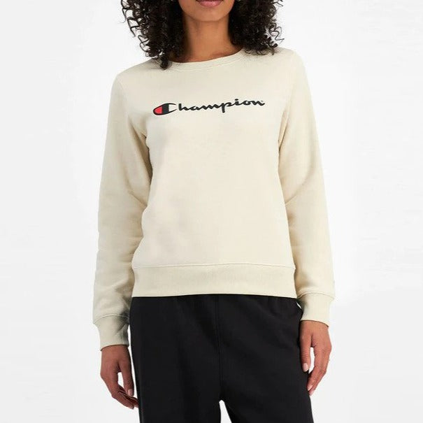 Champion Women's Script Crew Sweatshirt - Oat Milk Latte