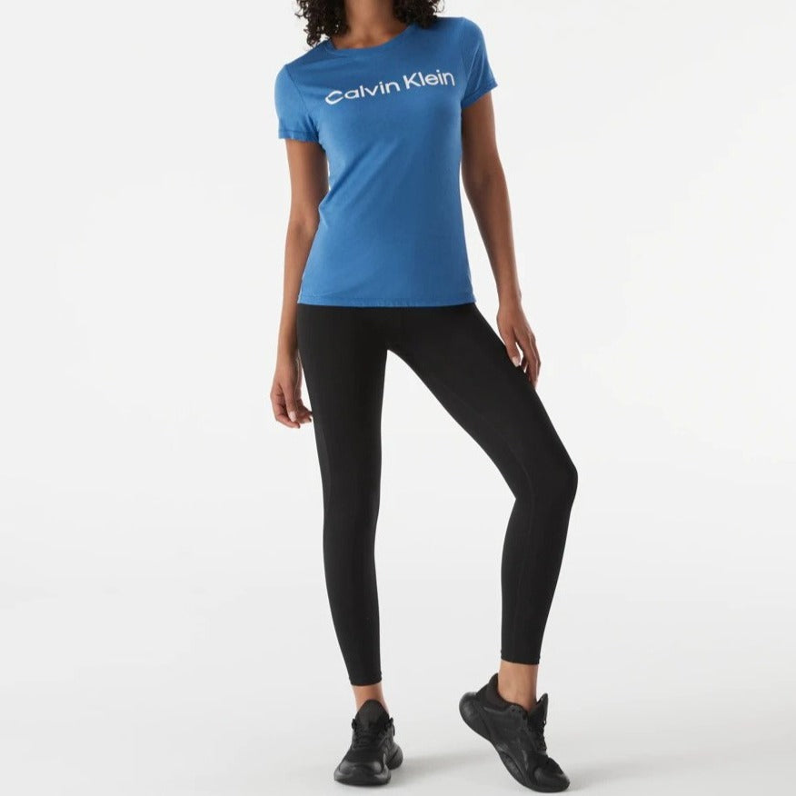 Calvin Klein Performance Women's Logo Short Sleeve Crewneck Tee / T-Shirt / Tshirt - Blue Wave