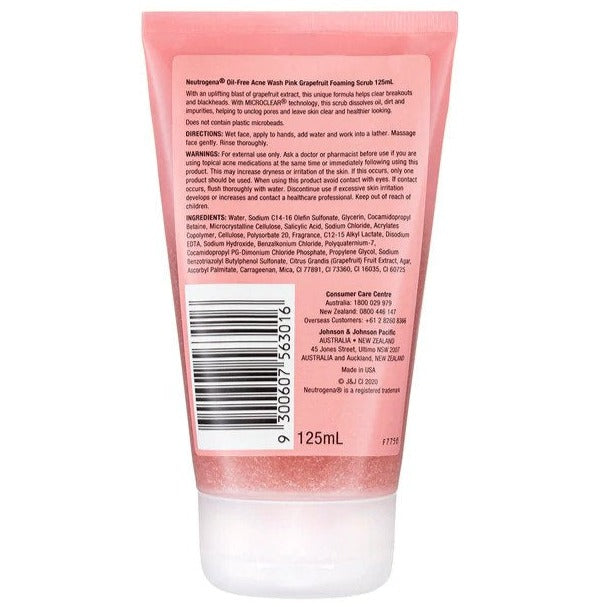 Neutrogena Oil-Free Acne Wash Foaming Scrub Pink Grapefruit 125mL