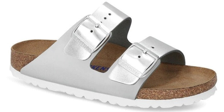 Birkenstock Unisex Arizona Narrow Fit Soft Footbed Sandals - Silver