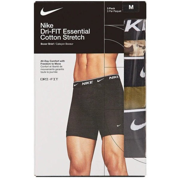 Nike Mens Dri-FIT Essential Cotton Stretch Boxer Briefs 3-Pack - Camo/Black/Khaki